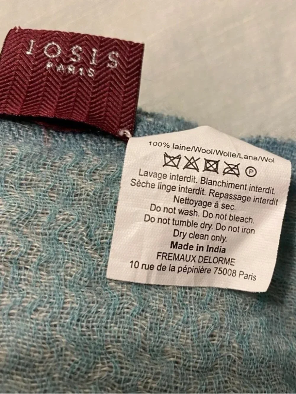 Iosis Paris Yves Delorme blue 100% woven wool 49